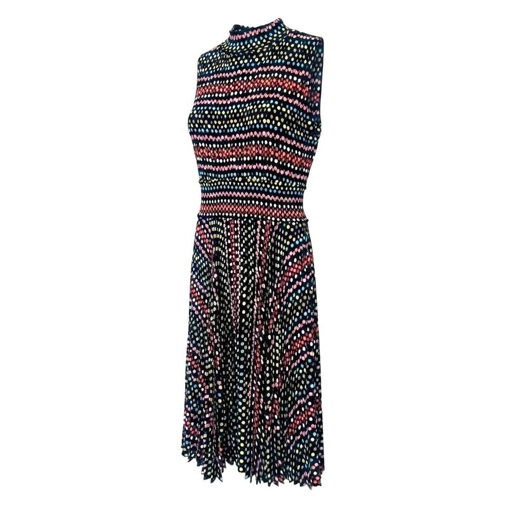 NWT Nanette Lepore Women's Size 4 Multicolor Polka Dot Smocked High Neck Dress